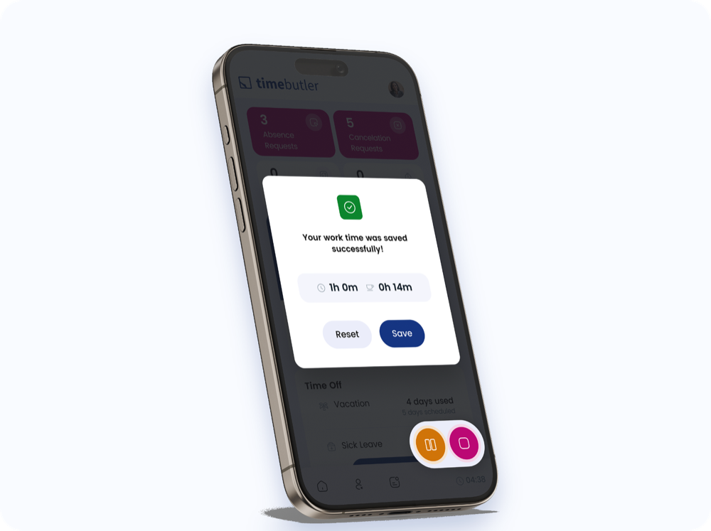Tracking and saving work time with the Timebutler App's time clock