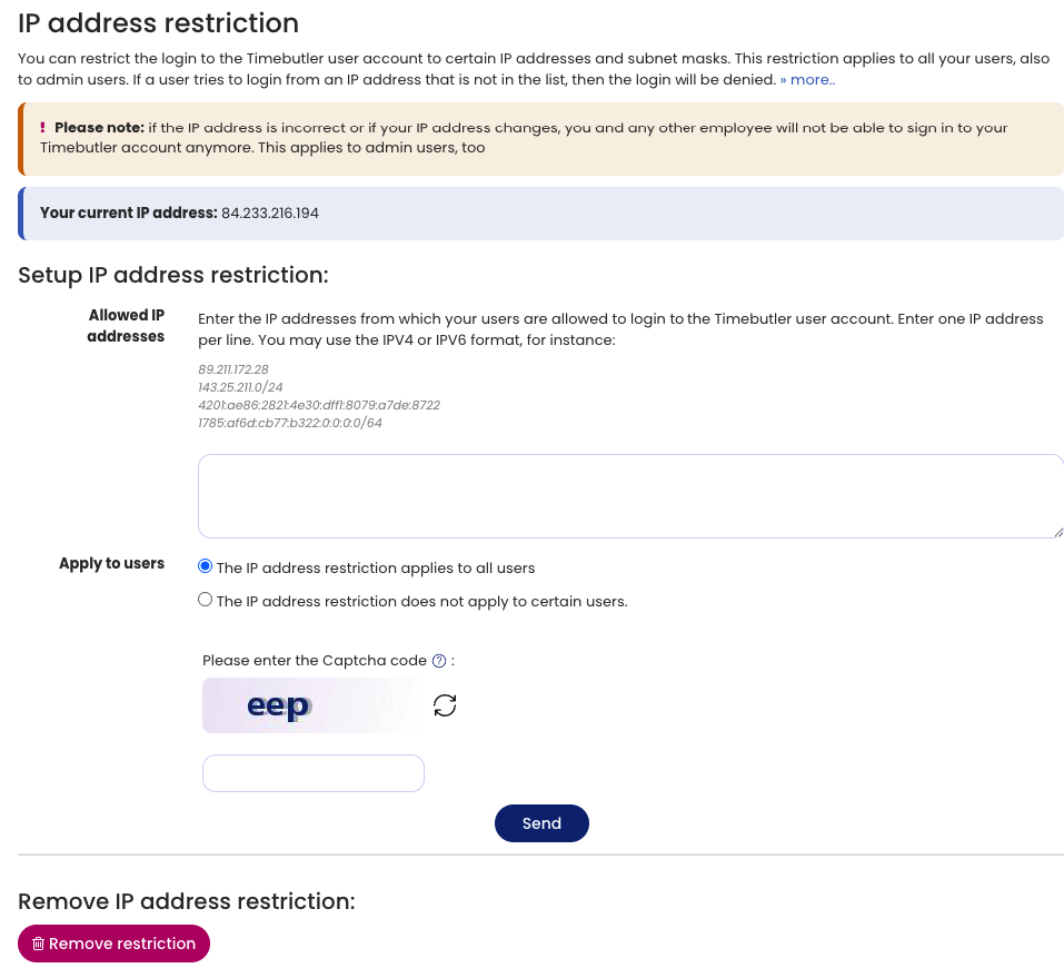 IP address restriction