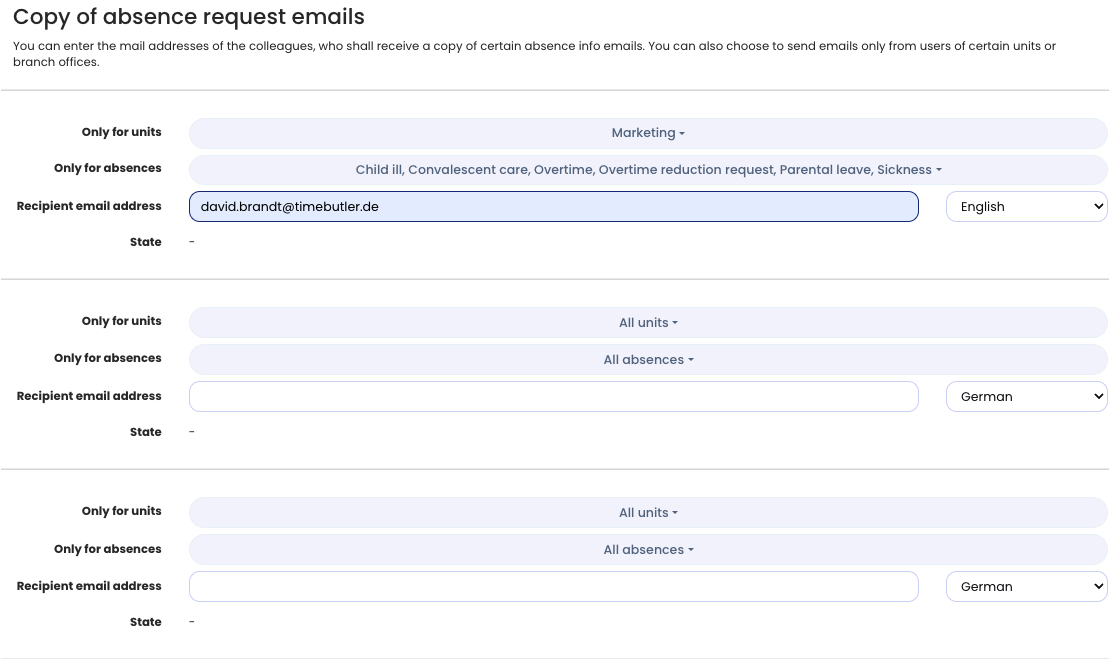 Copy of absence request emails